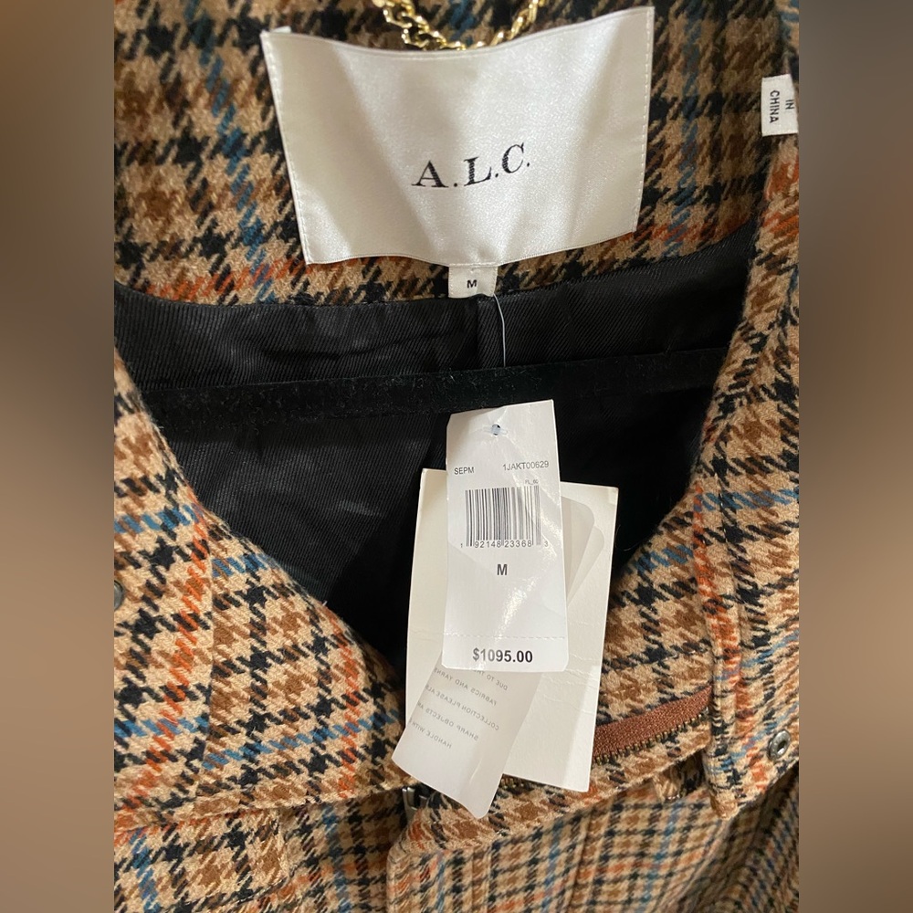 A.L.C. Brown Houndstooth Wool-Blend Coat - Picture 5 of 6